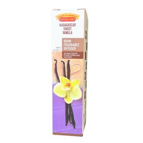   MADAGASCAR SWEET VANILLA (MADAGASZKÁRI ÉDES VANÍLIA) ILLATOSÍTÓ DESIGNER DÍSZÜVEGGEL ÉS DEKORATÍV BAMBUSZPÁLCIKÁKKAL 120 ML