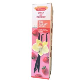   VANILLA & STRAWBERRY (VANÍLIA ÉS EPER) ILLATOSÍTÓ DESIGNER DÍSZÜVEGGEL ÉS DEKORATÍV BAMBUSZPÁLCIKÁKKAL 120 ML