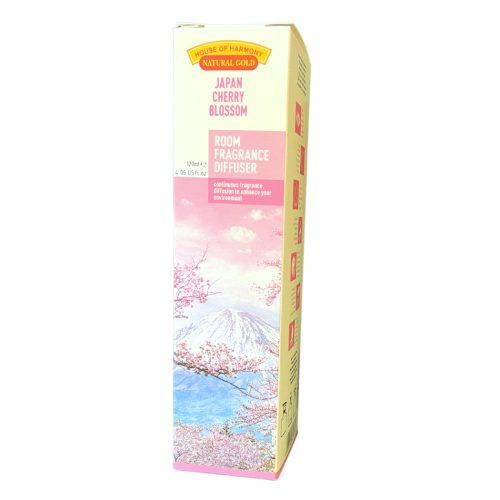 JAPAN CHERRY BLOSSOM (JAPÁN CSERESZNYEVIRÁG) ILLATOSÍTÓ DESIGNER DÍSZÜVEGGEL ÉS DEKORATÍV BAMBUSZPÁLCIKÁKKAL 120 ML