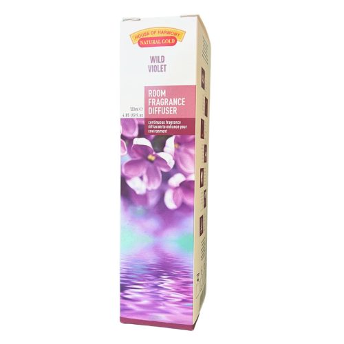 WILD VIOLET (IBOLYA) ILLATOSÍTÓ DESIGNER DÍSZÜVEGGEL ÉS DEKORATÍV BAMBUSZPÁLCIKÁKKAL 120 ML
