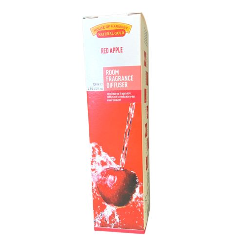 RED APPLE (PIROS ALMA) ILLATOSÍTÓ DESIGNER DÍSZÜVEGGEL ÉS DEKORATÍV BAMBUSZPÁLCIKÁKKAL 120 ML